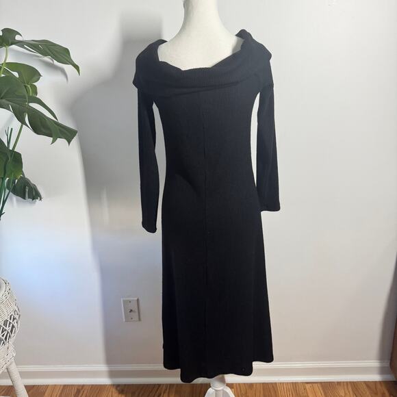 Culture Code Dress Women L Black Cowl Neck Minimal Modest Holiday Ribbed Y2K - Picture 2 of 8